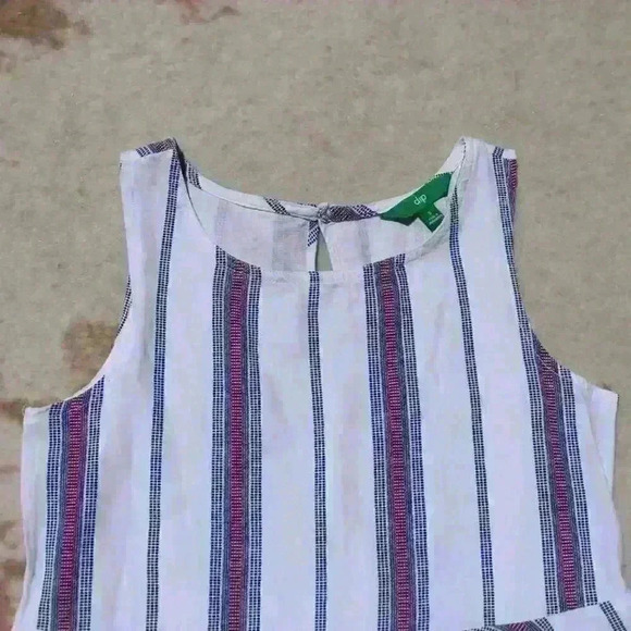 LINEN Striped Cropped Sleeveless Tank Top Ruffle Hem Peplum Women Small - Picture 2 of 11